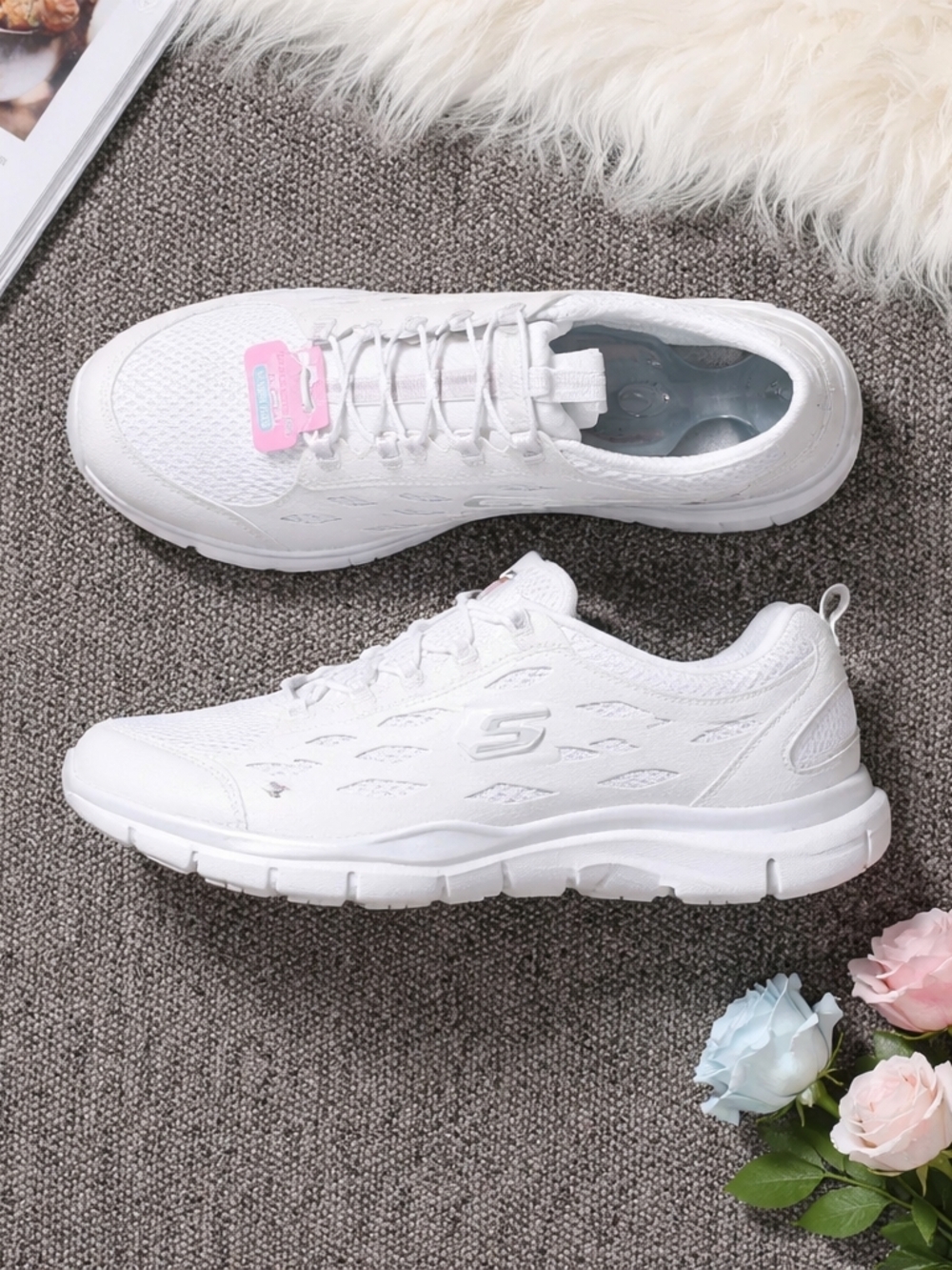 Skechers Women's White Slip-On Athletic Walking Sneakers